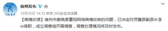 安徽灵璧一副县长被曝骚扰他人遭停职官方调查